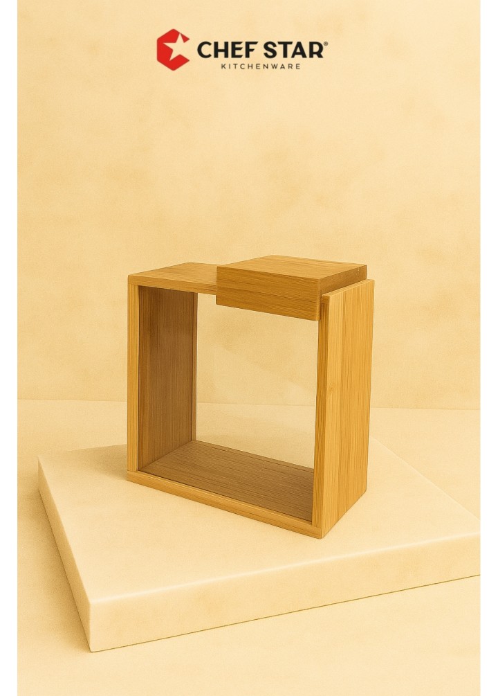 BAMBU SÜRGÜ KAPAKLI CAM GÖVDELİ KÜÇÜK BOY SAKLAMA KUTUSU