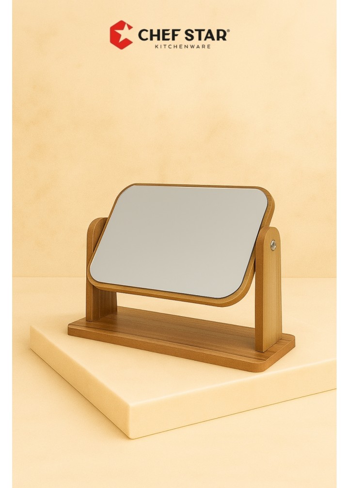 AHŞAP ÇERÇEVELİ STANDLI YATAY DİKDÖRTGEN AYNA