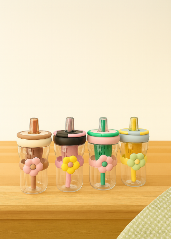 ÇİÇEK DESENLİ PİPETLİ SULUK 550 ML